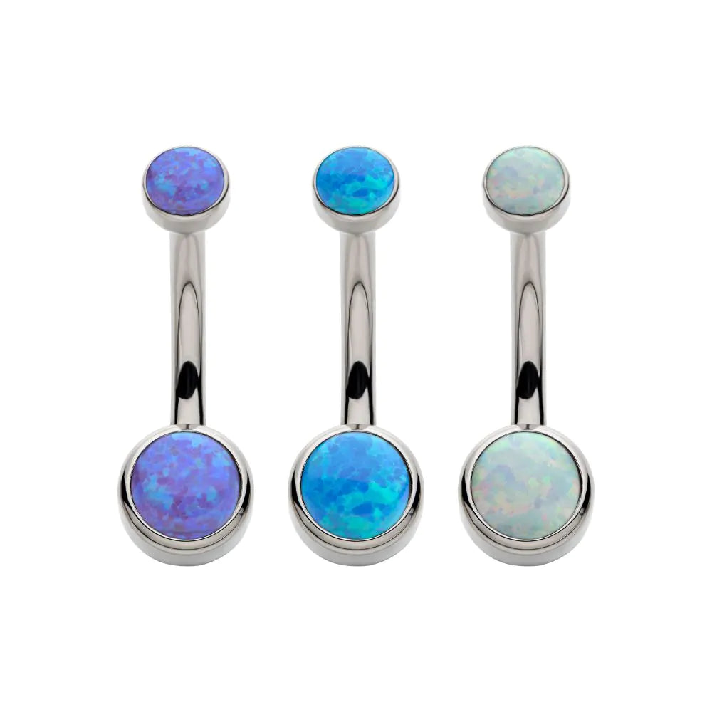 Titanium Threaded with Bezel Set Double Opal Navel Curves