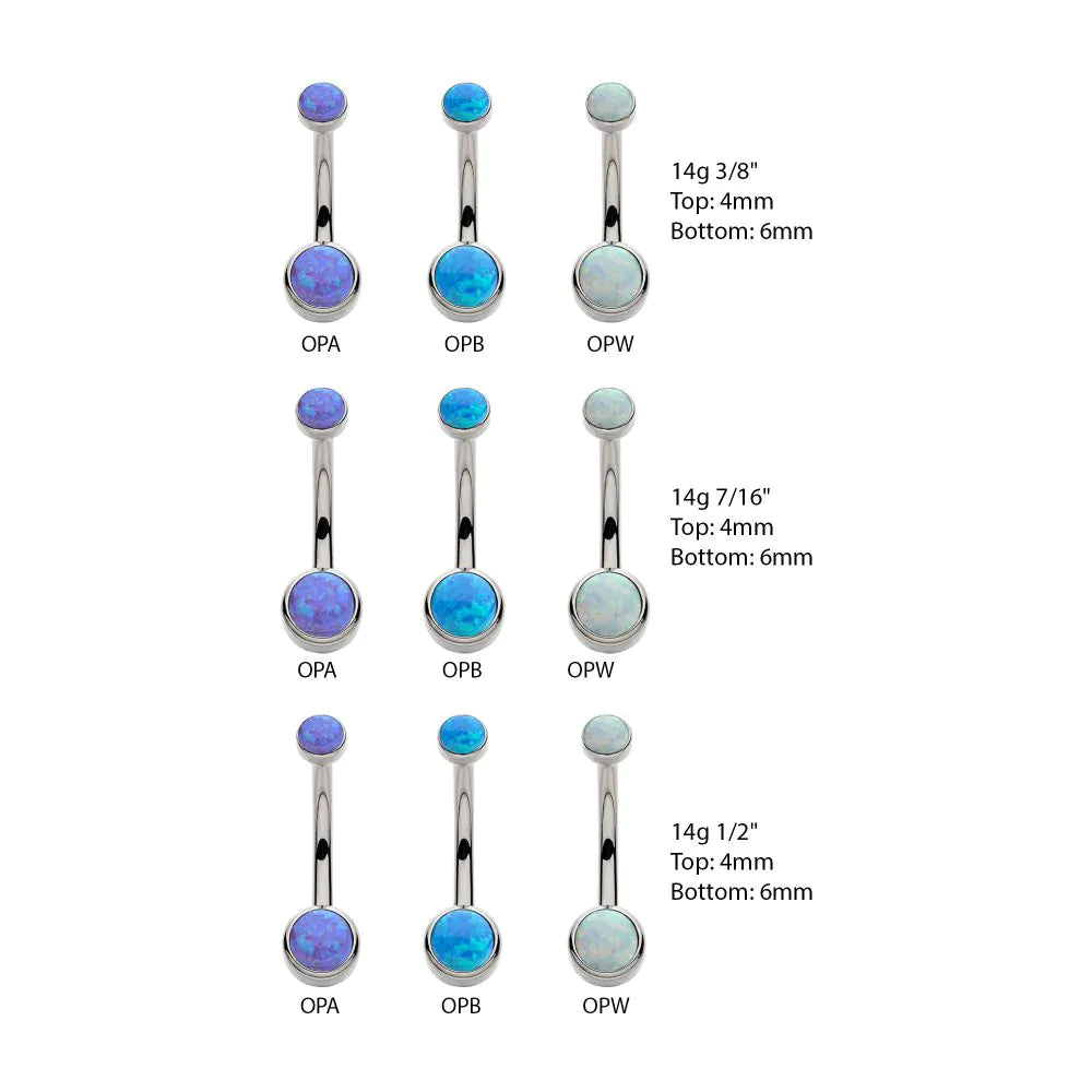 Titanium Threaded with Bezel Set Double Opal Navel Curves