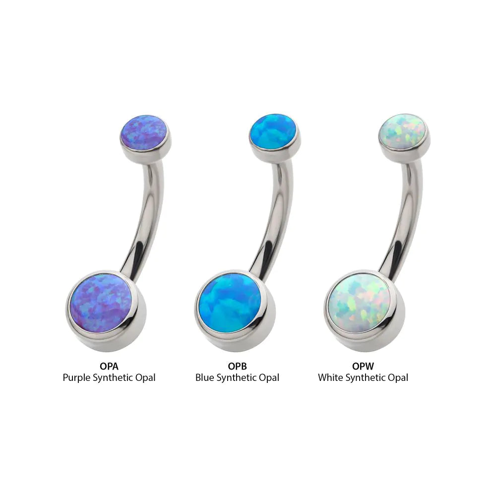 Titanium Threaded with Bezel Set Double Opal Navel Curves