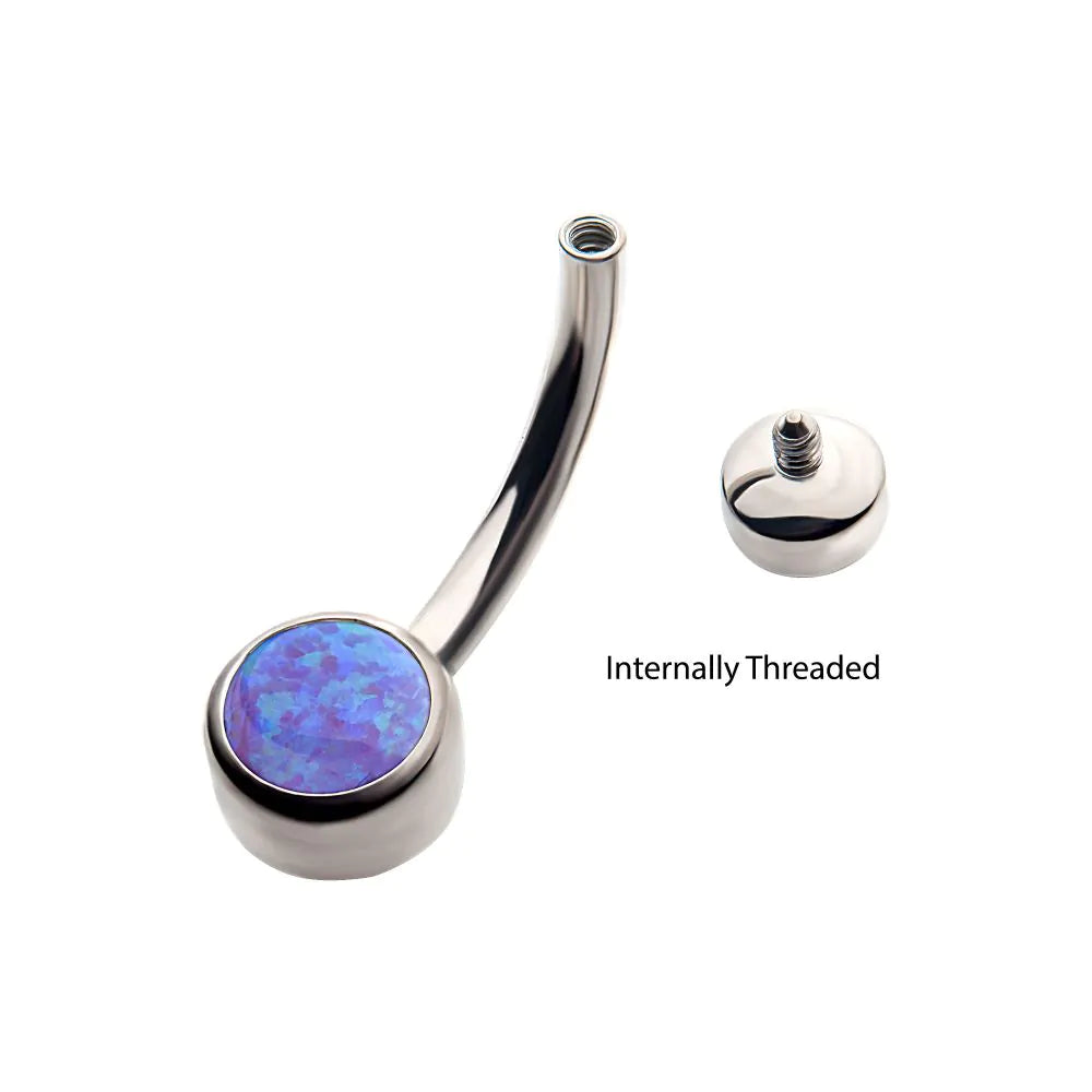 Titanium Threaded with Bezel Set Double Opal Navel Curves