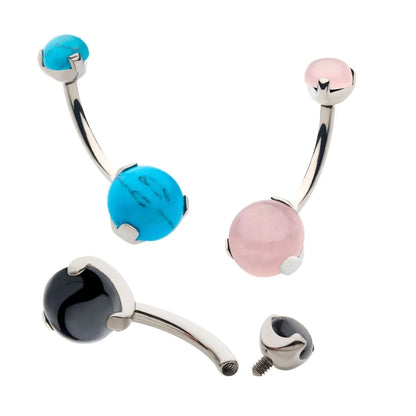 Titanium Threaded with 3 Prong Set Double Stone Navel