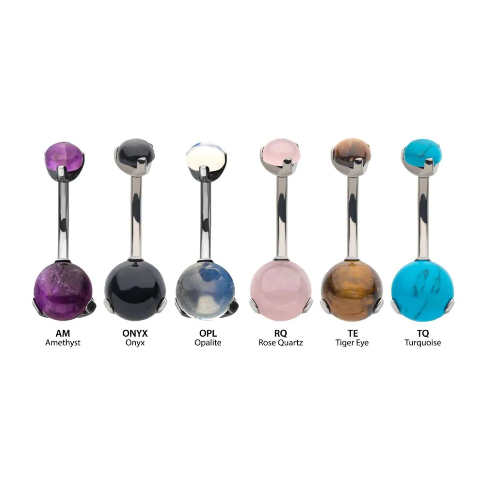 Titanium Threaded with 3 Prong Set Double Stone Navel